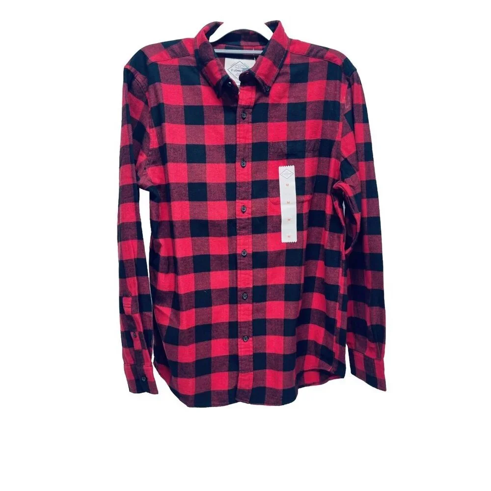 Christmas St. John's Bay Men's Red Black Long Sleeve Flannel Shirt Size M New